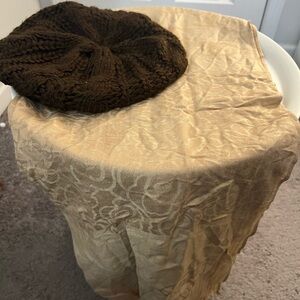 Brown Knit Beret and Gold Scarf Set